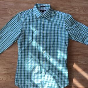 Banana Republic Men’s Green and Blue Plaid Shirt Grant Fit